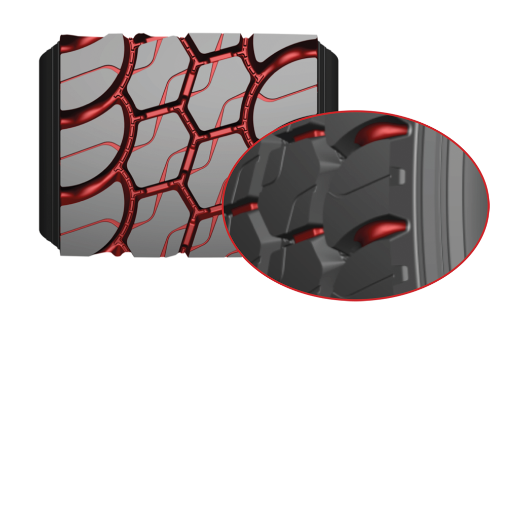 Cap-shaped tie bars allow tyres to self-clean for better traction and stability
