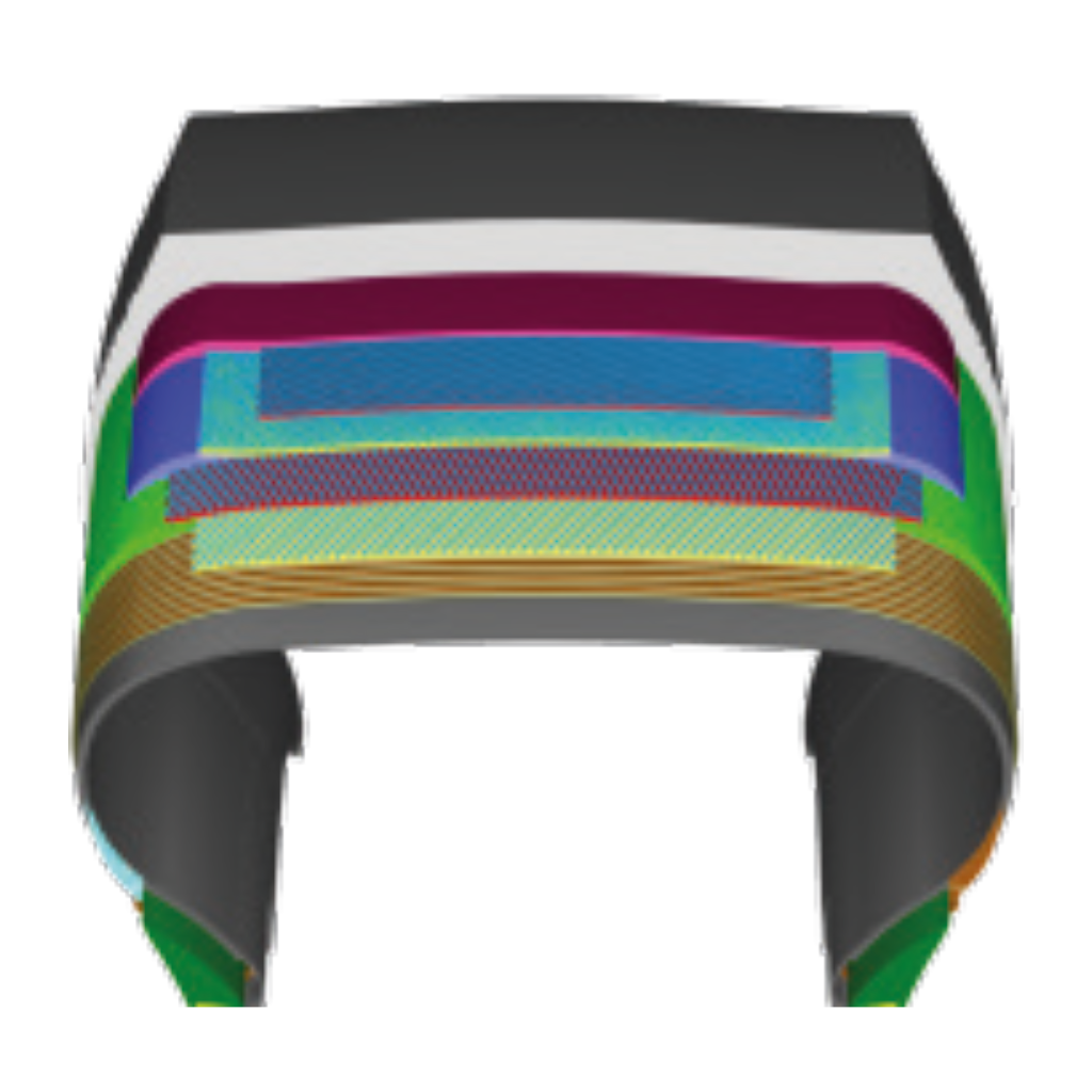 Verstärkte Karkasse bietet 1,5-mal höhere Belastbarkeit im Vergleich zur europäischen Standardzulassung
und erhöht das Potential zur Runderneuerung